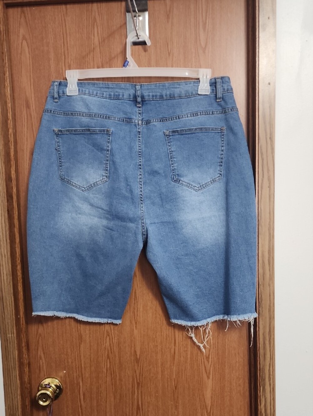 Light Wash Distressed Denim Bermuda Shorts - Picture 2 of 6